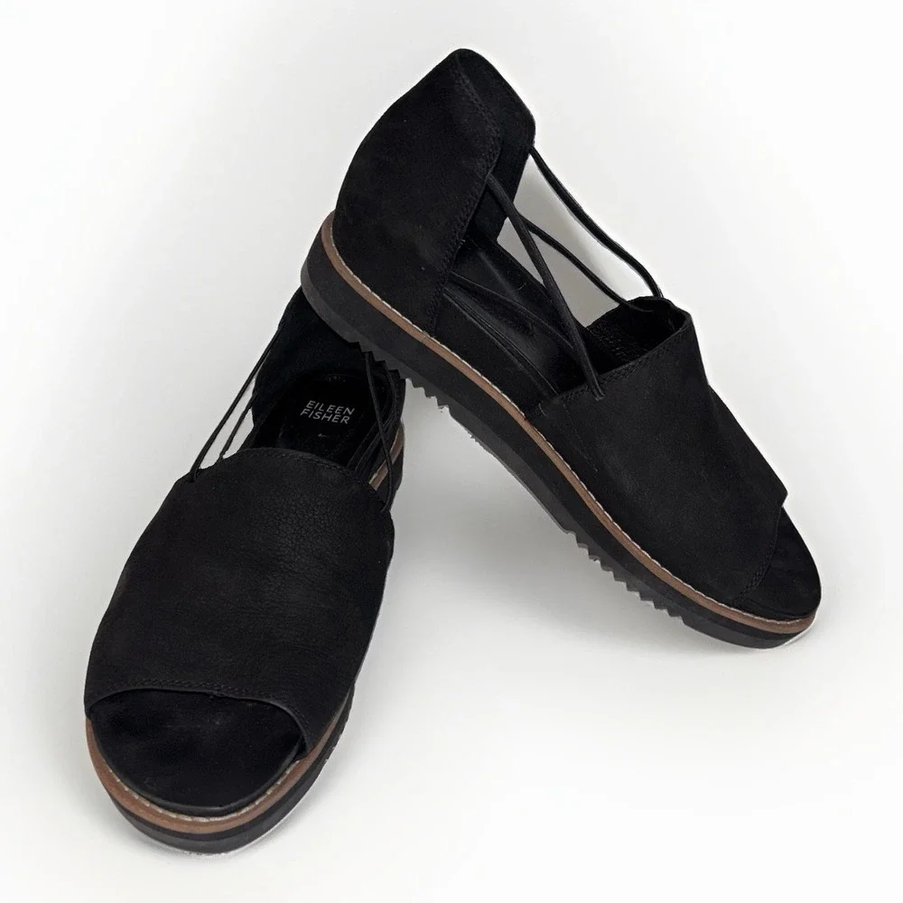 Eileen Fisher Ken Tumbled Nubuck Sandals In Black Women's Size: 8.5
